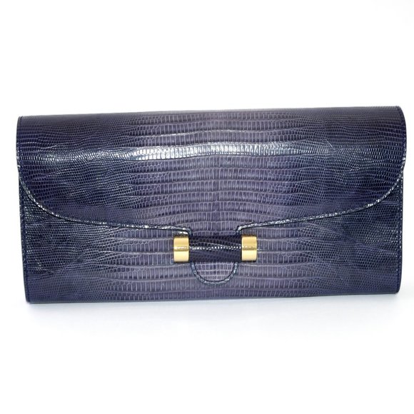 YVES SAINT LAURENT EXOTIC LIZARD CLUTCH HANDBAG - Picture 3 of 16